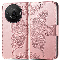 Custodia Portafoglio In Pelle Farfalla Cover con Supporto per Sharp Aquos R8 Pro Oro Rosa