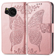 Custodia Portafoglio In Pelle Farfalla Cover con Supporto per Sharp Aquos Sense8 Oro Rosa