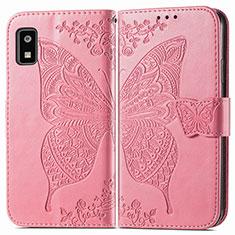 Custodia Portafoglio In Pelle Farfalla Cover con Supporto per Sharp Aquos wish3 Rosa Caldo