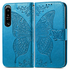 Custodia Portafoglio In Pelle Farfalla Cover con Supporto per Sony Xperia 1 IV SO-51C Blu