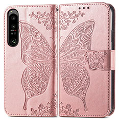 Custodia Portafoglio In Pelle Farfalla Cover con Supporto per Sony Xperia 1 IV SO-51C Rosa