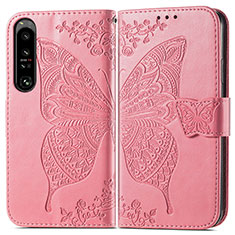 Custodia Portafoglio In Pelle Farfalla Cover con Supporto per Sony Xperia 1 IV SO-51C Rosa Caldo