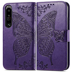 Custodia Portafoglio In Pelle Farfalla Cover con Supporto per Sony Xperia 1 IV SO-51C Viola