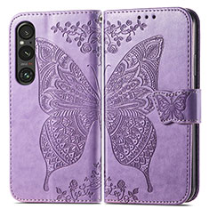 Custodia Portafoglio In Pelle Farfalla Cover con Supporto per Sony Xperia 1 V Lavanda