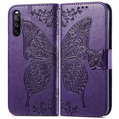 Custodia Portafoglio In Pelle Farfalla Cover con Supporto per Sony Xperia 10 III Lite Viola