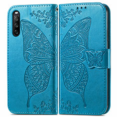 Custodia Portafoglio In Pelle Farfalla Cover con Supporto per Sony Xperia 10 III SO-52B Blu