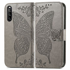 Custodia Portafoglio In Pelle Farfalla Cover con Supporto per Sony Xperia 10 III SO-52B Grigio