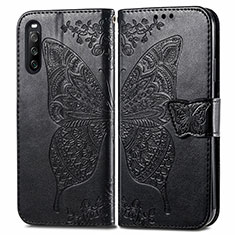 Custodia Portafoglio In Pelle Farfalla Cover con Supporto per Sony Xperia 10 III SO-52B Nero