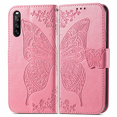 Custodia Portafoglio In Pelle Farfalla Cover con Supporto per Sony Xperia 10 III SO-52B Rosa Caldo