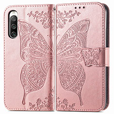 Custodia Portafoglio In Pelle Farfalla Cover con Supporto per Sony Xperia 10 IV Rosa