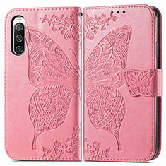 Custodia Portafoglio In Pelle Farfalla Cover con Supporto per Sony Xperia 10 IV SO-52C Rosa Caldo