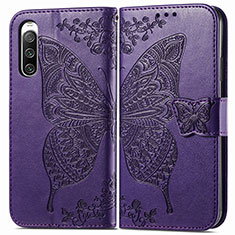 Custodia Portafoglio In Pelle Farfalla Cover con Supporto per Sony Xperia 10 IV SO-52C Viola