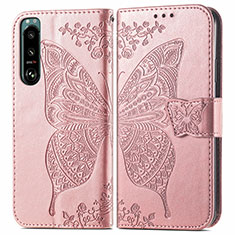 Custodia Portafoglio In Pelle Farfalla Cover con Supporto per Sony Xperia 5 III Rosa