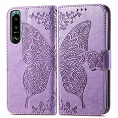 Custodia Portafoglio In Pelle Farfalla Cover con Supporto per Sony Xperia 5 III SO-53B Lavanda