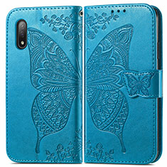 Custodia Portafoglio In Pelle Farfalla Cover con Supporto per Sony Xperia Ace II Blu