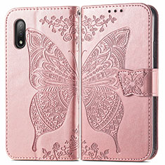 Custodia Portafoglio In Pelle Farfalla Cover con Supporto per Sony Xperia Ace II SO-41B Rosa