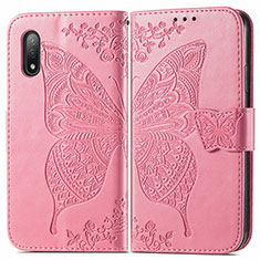 Custodia Portafoglio In Pelle Farfalla Cover con Supporto per Sony Xperia Ace II SO-41B Rosa Caldo