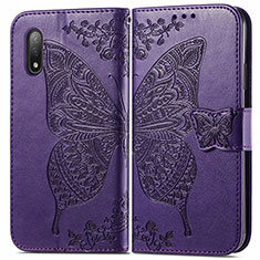 Custodia Portafoglio In Pelle Farfalla Cover con Supporto per Sony Xperia Ace II SO-41B Viola