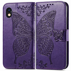 Custodia Portafoglio In Pelle Farfalla Cover con Supporto per Sony Xperia Ace III SOG08 Viola