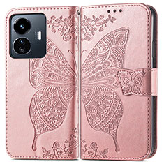 Custodia Portafoglio In Pelle Farfalla Cover con Supporto per Vivo iQOO Z6 Lite 5G Rosa