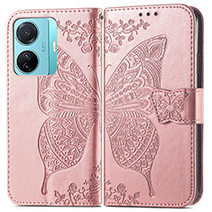 Custodia Portafoglio In Pelle Farfalla Cover con Supporto per Vivo iQOO Z6 Pro 5G Rosa