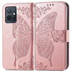 Custodia Portafoglio In Pelle Farfalla Cover con Supporto per Vivo T1 5G India Rosa