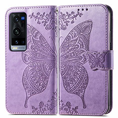 Custodia Portafoglio In Pelle Farfalla Cover con Supporto per Vivo X60 Pro+ Plus 5G Lavanda