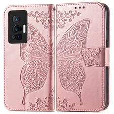 Custodia Portafoglio In Pelle Farfalla Cover con Supporto per Vivo X70 Pro 5G Rosa