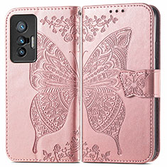 Custodia Portafoglio In Pelle Farfalla Cover con Supporto per Vivo X70t Rosa