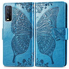 Custodia Portafoglio In Pelle Farfalla Cover con Supporto per Vivo Y20s Blu