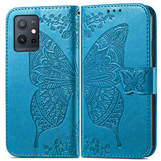 Custodia Portafoglio In Pelle Farfalla Cover con Supporto per Vivo Y30 5G Blu