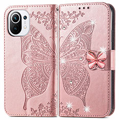 Custodia Portafoglio In Pelle Farfalla Cover con Supporto per Xiaomi Mi 11 Lite 5G Rosa