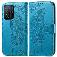 Custodia Portafoglio In Pelle Farfalla Cover con Supporto per Xiaomi Mi 11T 5G Blu