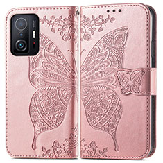 Custodia Portafoglio In Pelle Farfalla Cover con Supporto per Xiaomi Mi 11T 5G Rosa