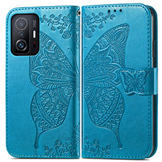 Custodia Portafoglio In Pelle Farfalla Cover con Supporto per Xiaomi Mi 11T Pro 5G Blu