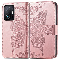 Custodia Portafoglio In Pelle Farfalla Cover con Supporto per Xiaomi Mi 11T Pro 5G Rosa