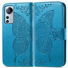 Custodia Portafoglio In Pelle Farfalla Cover con Supporto per Xiaomi Mi 12 Lite 5G Blu