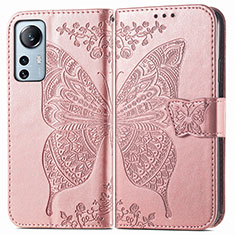 Custodia Portafoglio In Pelle Farfalla Cover con Supporto per Xiaomi Mi 12S 5G Rosa