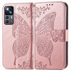 Custodia Portafoglio In Pelle Farfalla Cover con Supporto per Xiaomi Mi 12T 5G Rosa