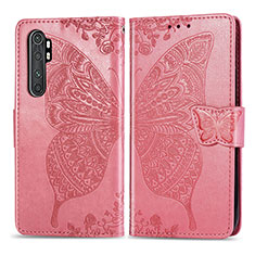 Custodia Portafoglio In Pelle Farfalla Cover con Supporto per Xiaomi Mi Note 10 Lite Rosa Caldo