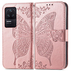 Custodia Portafoglio In Pelle Farfalla Cover con Supporto per Xiaomi Poco F4 5G Rosa