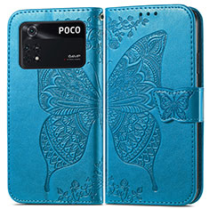 Custodia Portafoglio In Pelle Farfalla Cover con Supporto per Xiaomi Poco M4 Pro 4G Blu