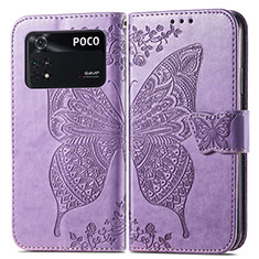 Custodia Portafoglio In Pelle Farfalla Cover con Supporto per Xiaomi Poco M4 Pro 4G Lavanda