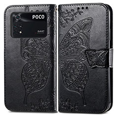 Custodia Portafoglio In Pelle Farfalla Cover con Supporto per Xiaomi Poco M4 Pro 4G Nero