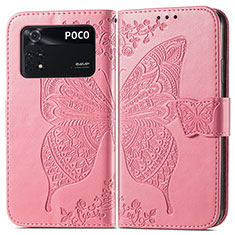 Custodia Portafoglio In Pelle Farfalla Cover con Supporto per Xiaomi Poco M4 Pro 4G Rosa Caldo