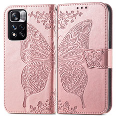 Custodia Portafoglio In Pelle Farfalla Cover con Supporto per Xiaomi Poco X4 NFC Rosa