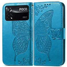 Custodia Portafoglio In Pelle Farfalla Cover con Supporto per Xiaomi Poco X4 Pro 5G Blu