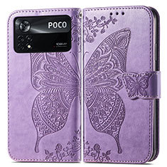 Custodia Portafoglio In Pelle Farfalla Cover con Supporto per Xiaomi Poco X4 Pro 5G Lavanda