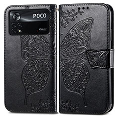 Custodia Portafoglio In Pelle Farfalla Cover con Supporto per Xiaomi Poco X4 Pro 5G Nero