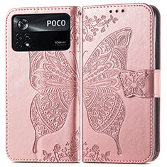 Custodia Portafoglio In Pelle Farfalla Cover con Supporto per Xiaomi Poco X4 Pro 5G Rosa